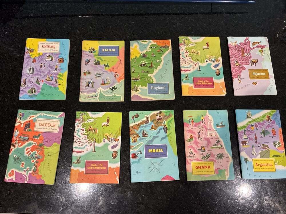 Coll 10 Vtg American Geo Society 'Around the World Program' Educ Books A595